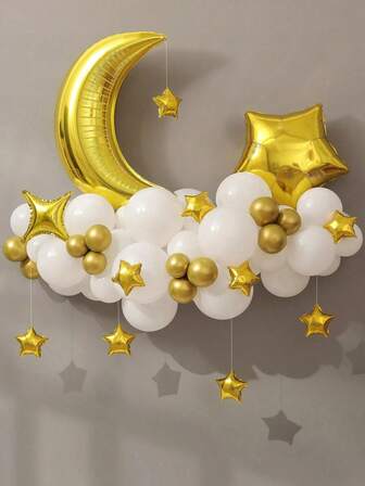 61Pcs/Set Moon, Star & Cloud Balloon Garland Party Decorations Set, Perfect For Mother's Day Graduation Baby Shower Decorations Themed Birthday Party Supplies, Christmas Decorations