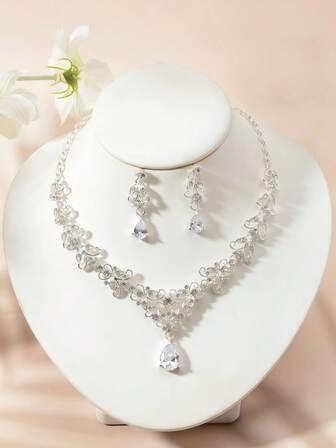 1pc Shiny Party Zinc Alloy Bridal Jewelry Set, Necklace And Earrings Set For Banquet, Suitable For All Year Round