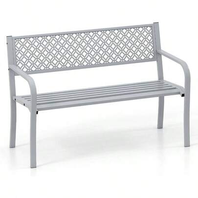 127 Outdoor Garden, Metal Patio With Geometric Lattice Backrest, Armrests And Slatted, Outdoor Loveseat Chair Porch, Lawn And Yard