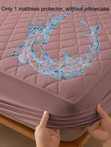 1pc Minimalist & Modern Breathable Soft Comfortable Diagonal Grid Beige Pattern Mattress Protector, Bedroom Solid Color Moisture-Wicking Mattress Cover, Mattress Pad, Mattress Protector, Fitted Sheet (Pillow Case Not Included) - Multicolor - View 4