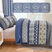 3 Pieces Orange/Blue/Grey/Purple/Yellow Striped Quilt Set Queen King California King Size Boho Bedspread Coverlet Bed Set With Two Pillow Covers,Soft Lightweight Microfiber Floral Pattern, Fall Home Bed Room Decor ,Wedding Items,Valentines Day Home Bed Room Decor,Mothers Day Gift,All Season - 藍灰色 - 查看 3