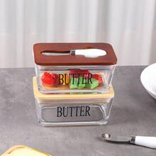 1 Set Glass Butter Dish, 600ml/20oz Classic Style Butter Storage Box, Rectangular Cheese Storage Box Glass Butter Dish, Cheese Preservation Box, Suitable For Household Kitchen Butter Storage - Multicolor - View 4