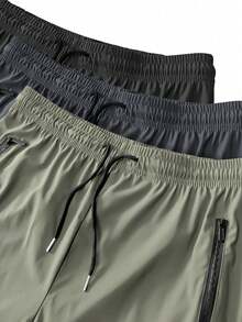 [Spring/Summer Style]3 Pcs Men's Drawstring Solid-Color Sports Training Outdoor Seven-Minute Pants With Zipper Pockets, Fitness Sports - Multicolor - View 10
