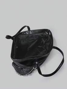 DareSee 1个大容量托特包，学院风亮面PU皮革单肩托特包，带拉链装饰，时尚女士手提包，适合上学、大学必备，街头风和日系风格，适合女性作为礼物或参加音乐节 - 黑色 - 查看 6