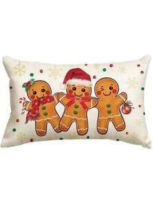 1 peça capa de almofada decorativa de boneco de gengibre com floco de neve, 30 x 50 cm, para férias de inverno, sofá decorativo, lado único, sem núcleo de almofada - Laranja Vermelho - Ver 8
