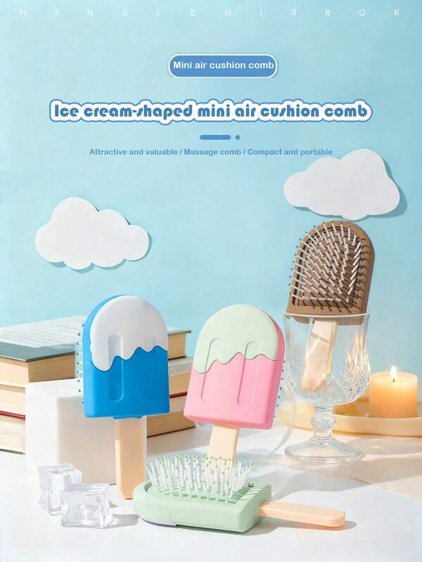 1pc Cute Colorful Ice Cream Design Hair Brush, High-Quality Air Cushion Brush For Women And Students, Portable Ice Cream Mini Comb