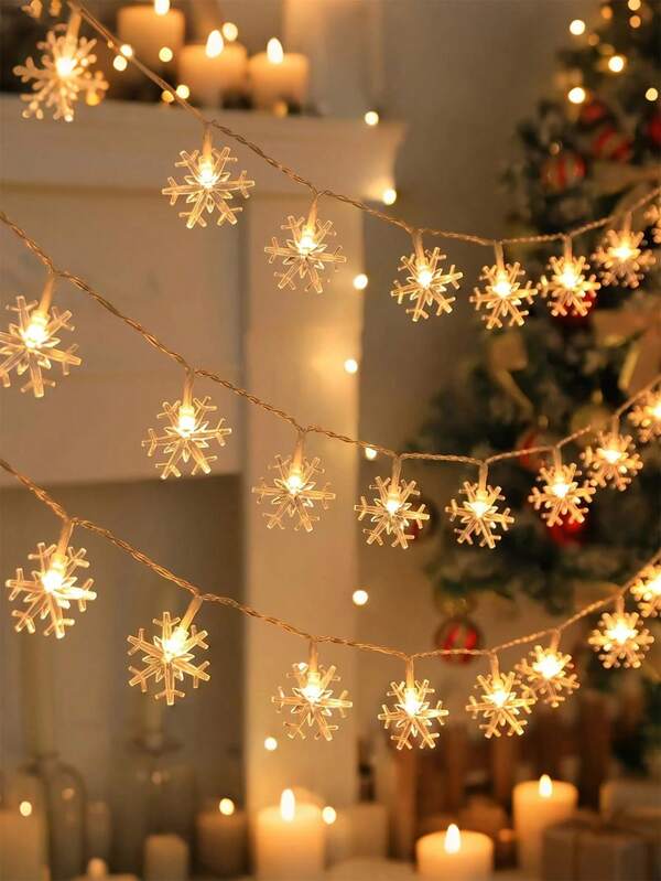 1 Stück 1,5 m/4,92 ft, 3 m/9,84 ft oder 6 m/19,69 ft Weihnachts-LED-Schneeflocken-Lichterkette, Feiertags-Party-Dekorationsbeleuchtung, geeignet für Weihnachten, Neujahr, Thanksgiving-Dekoration (Batterien nicht enthalten), Feiertags-Beleuchtung, Winterthemen-Dekoration, Schlafzimmer, Zimmer, Wohnzimmer, Heim-Garten, Innen- und Außenbereich Weihnachtsdekoration Raumdekoration