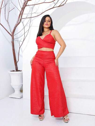 Conjuntos Femininos Elegante Brilho Tecido Lurex Festa Escritório Trabalho