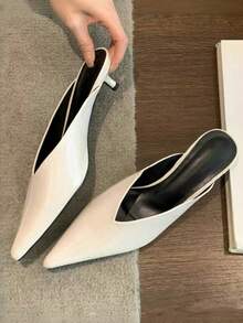 Fall/Winter Pointed Toe Mule Slippers For Women, Low Heel Closed Toe Slide Sandals, Summer 2025,Elegant - Beige - View 1
