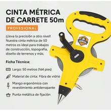 Cinta Metrica Flexometro 50m Fibra De Vidrio Pack 1 Unidad - Amarillo - Ver 6