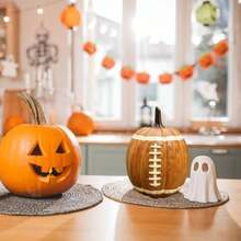 Football Pumpkin Ceramic Decor, Halloween Pumpkin Ceramic Figurine, Fall Pumpkin Football Ornament, Halloween Decorations Indoor Outdoor ()(2) - Tipo 2 - Ver 4