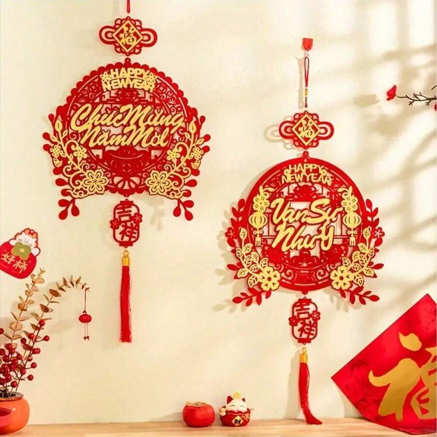 2026 新款越南繁荣符号印花挂饰，东南亚春节用品，适用于客厅、玄关、农历新年装饰