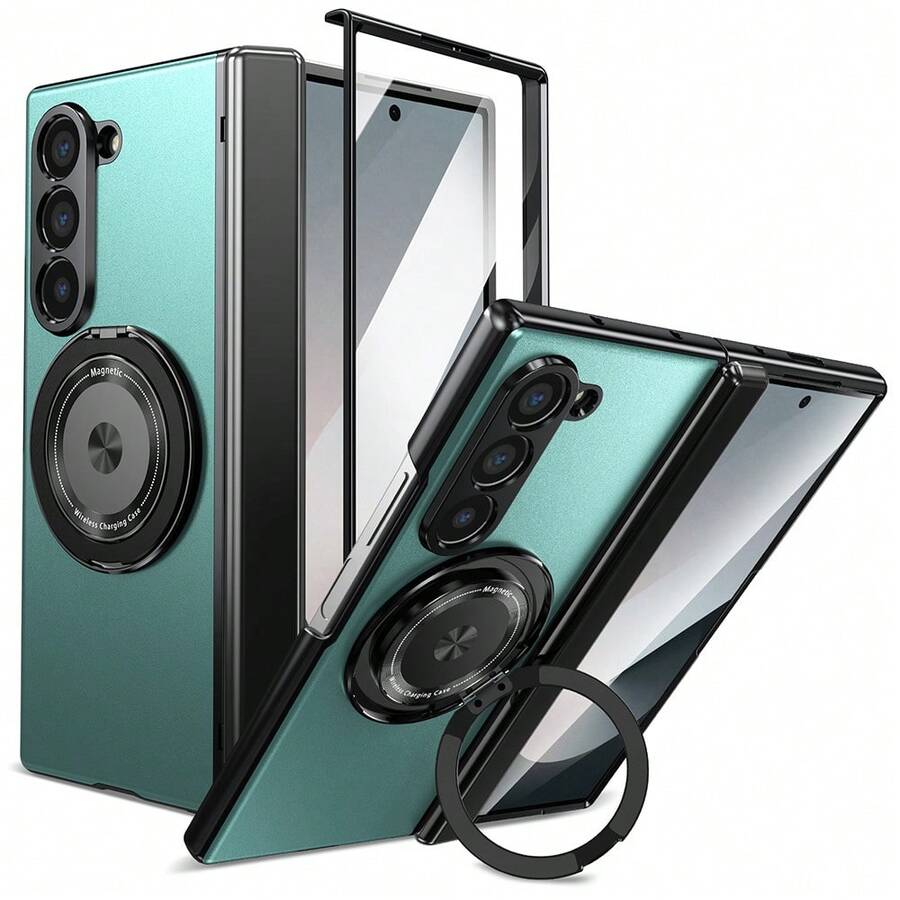 VIETAO 360度旋轉磁吸環支架手機殼,適用於 Galaxy Z Fold 8 Ultra 7 6 5 4,含螢幕保護膜與轉軸保護蓋 - 綠色 - 查看 1