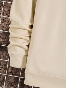 男士“VICTORY”图案印花圆领套头卫衣，街头风，秋冬款 - 杏色 - 查看 6