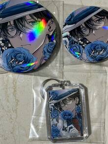 Anime Peripheral Set, Cartoon Design Holographic Ticket, Postcard, Card, Keychain, Badge, Brooch, Suitable As Birthday Gift, Graduation Gift, Party Favor, Backpack Decor - Blue - View 4
