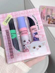 6-Color A+B Set Kekemood Cute Kitty Cake Lip Balm Set, Matte Finish Non-Stick Lip Gloss & Lip Cream, Moisturizing For Students, Lip Brush Included,Giveaways - Multicolor - View 11