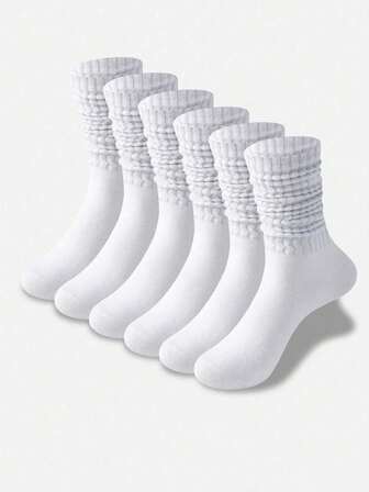 6 Pairs Women's Fashionable Colorful Bubble Pile Socks, Comfortable, Classic, European Style, Knee-High, Casual Tight Fit Mid-Calf Socks