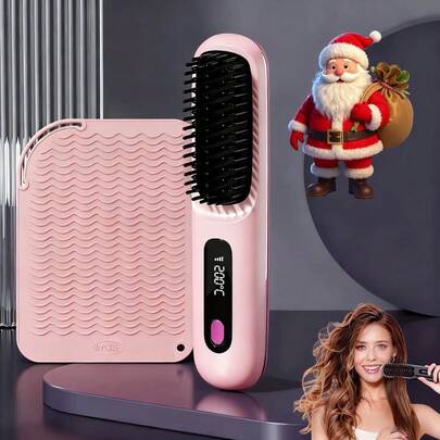 Máy duỗi tóc không dây dành cho nữ - Bàn chải duỗi tóc cầm tay sạc USB, bàn chải khí nóng ion âm, thiết kế chống bỏng, 3 mức nhiệt độ, làm nóng nhanh 30 giây, pin 2000mAh, sử dụng liên tục 30 phút, món quà Giáng sinh/Ngày lễ hoàn hảo cho nữ sinh và những người yêu thích duỗi tóc, phù hợp với tóc ngắn/tóc mái/tóc dài/tóc xoăn, tiện lợi khi đi du lịch, món quà Giáng sinh tuyệt vời nhất dành cho phụ nữ.