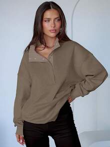 Blusas holgadas de manga larga con botones para mujer, estilo casual de otoño, ajuste suelto, moda para adolescentes - Marrón - Ver 4