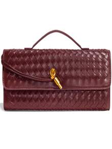 This Women's Vintage Woven Textured Handbag In Angolan Red Features A Retro Flap Design And Large Capacity. It's A Clutch, Tote, Or Shoulder Bag Suitable For Evening Wear, Everyday Occasions, And Parties. Perfect For Pairing With Festive Party Dresses, Evening Gowns, And Sequined Dresses, It's Ideal For Parties, Weddings, Dances, Banquets, And Other Events. - 酒紅色 - 查看 7
