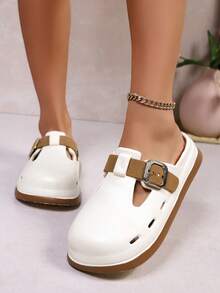 Sandales plates confortables pour femmes, réglables avec boucle, semelle souple et respirante, antidérapantes, convenant pour la plage, la salle de bain, les tenues décontractées, les voyages, la mode de rue quotidienne - Blanc - Voir 5