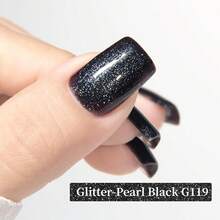 Pearl Black Glitter Gel Polish, 0.5 Fl Oz HEMA & TPO Free Black Shimmer Sparkly Gel Nail Polish Soak Off UV LED Nail Art Design Manicure Salon For Women Fgirl{Inchcolor_nameinch:InchGlitter-PearlBlackinch} - 閃光珍珠黑 - 查看 4