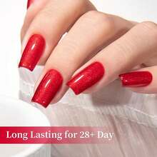 Pearl Christmas Red Glitter Gel Polish, 0.5 Fl Oz HEMA & TPO Free Red Shimmer Sparkly Gel Nail Polish Soak Off UV LED Nail Art Design Manicure Salon For Women Fgirl{Inchcolor_nameinch:InchGlitter-PearlRedinch} - 閃光珍珠紅 - 查看 5