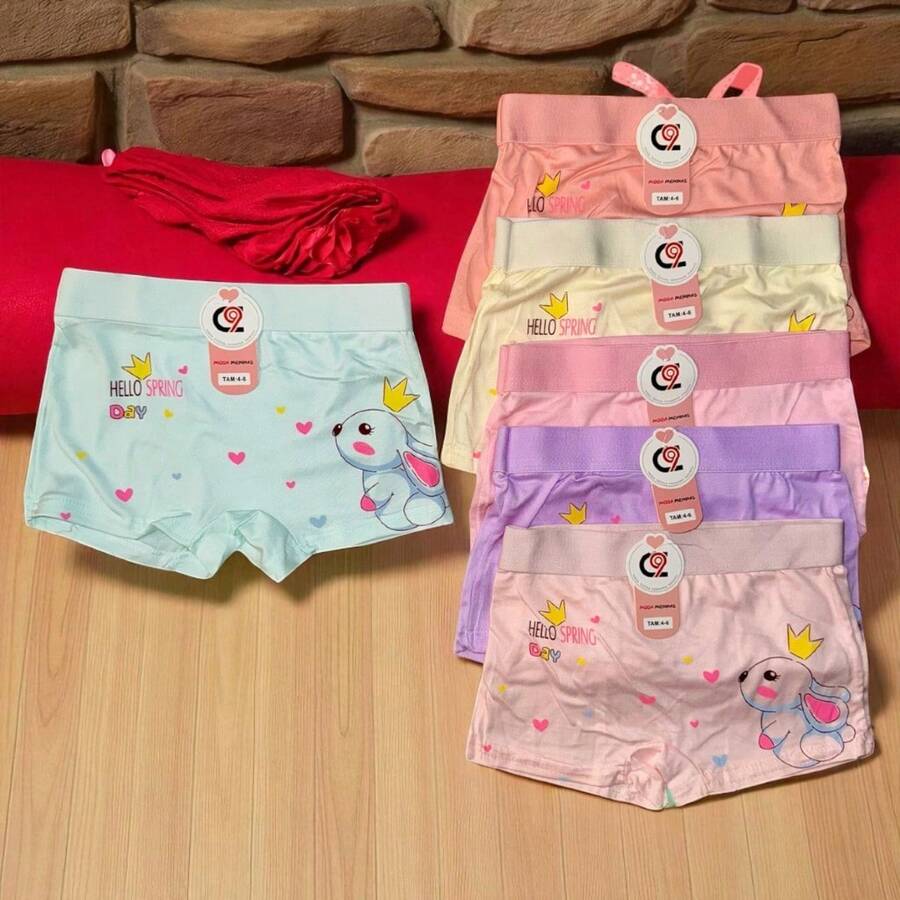 Kit With 6 Imported Panties Box Printed Children's Shorts For Girls Size 2 To 10 Years - 彩色 - 查看 1