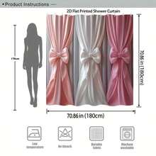 1pc 66x72in Shower Curtain Home Decor, Elegant Satin Bow Shower Curtain - Soft Pink & White Gradient With Luxurious Bows, Machine Washable Polyester Bathroom Decor, Includes 12 Hooks, Housewarming Gift, Shower Privacy | Sophisticated Design | Luxurious Appearance, Shower Curtain Sets For Bathrooms Zxl - trắng - Xem 3