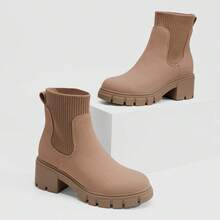 Athlefit Christmas Winter Womens Chunky Chelsea Boots Platform Lug Sole Ankle Boots - 裸體 - 查看 3