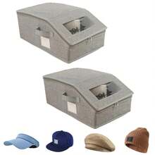 2 Pack Stackable Hat Storage Box With Zipper & Carry Handle - Holds 24 Baseball Cap Organizer, Hat Organizer With Reinforced Cardboard Frame, Stackable Closet Organizers And Storage - 灰色 - 查看 1