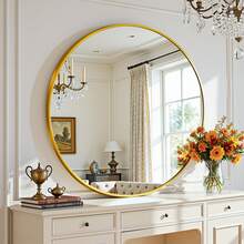 Antok 24 Inch Round Mirror, Black Metal Frame Circle Mirror, Wall Mirror For Entryway, Bathroom, Vanity, Living Room, Round Wall Mirror, Gold - Vàng - Xem 2