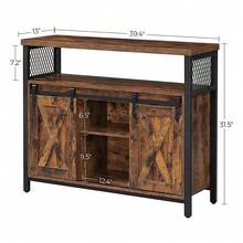 Mueble Auxiliar de Estilo Industrial y Casa de Campo con Puertas Deslizantes de Granero - Aparador de Madera Rústica y Metal para Almacenamiento en Cocina, Comedor o Sala de Estar - Camel - Ver 4
