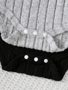 4pcs Baby Boy Autumn/Winter High Collar Rib Knit Set, Gray & Black Bodysuit + Pants, Warm & Soft Skin-Friendly - Infant Bodysuit For Indoor & Outdoor Wear - Multicolor - View 7