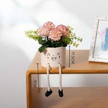 创意长腿花盆，可爱悬挂式花盆，灰色花盆搭配人造多肉植物，室内装饰，迷你多肉盆栽，男女通用办公室装饰，仿真植物装饰或笔筒，家居及办公桌配件和礼品，精致人造多肉桌面摆件