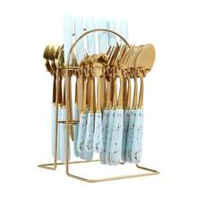 Cutlery Set With Stand Cutlery Set Service For 24 Pieces Flatware Set - Gold - View 6