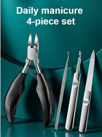 Set de 4 cortaúñas negros, herramientas de acero inoxidable para uñas encarnadas, kit de cuidado de los pies para personas mayores, hombres y mujeres