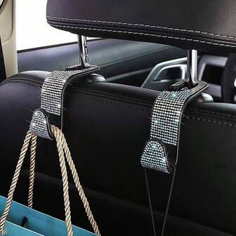 Easypie Selection 2 piezas Ganchos con diamantes de imitación para respaldo de asiento de coche, ganchos invisibles creativos para colgar accesorios