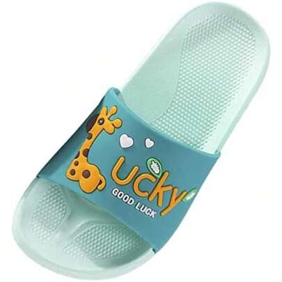 Zapatos para niños con patrones de baño de PVC, pantuflas para el hogar, pantuflas de verano de dibujos animados, sandalias de jirafa(Verde 9 Toddler)