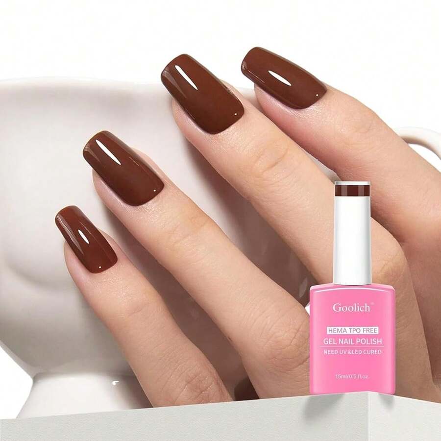 Brown Gel Polish, 0.5 Fl Oz HEMA & TPO Free Chocolate Brown Gel Nail Polish Soak Off U V LED Fall Winter Nail Art Design Manicure Salon For Women Fgirl{Inchcolor_nameinch:InchOpaque-ChocolateBrowninch} - 不透明巧克力棕色 - 查看 1