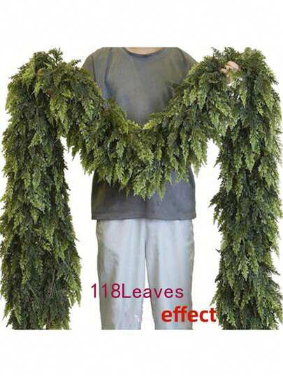 1pc/6ft/125Leaves/48Leaves Christmas Cedar Garland With Soft Thickness Pine, Artificial Green Faux Cedar Pine Garland For Mantle Fireplace Indoor Outdoor Holiday Party Home Decoration