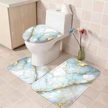 4 Pcs Blue Marble Shower Curtain Set White Bathroom Sets With Shower Curtain And Rugs Gold Modern Abstract Bathroom Decor Accessories Bathroom Rugs Toilet Lid Cover With Hooks{Inchcolor_nameinch:InchLightBlueinch} - Lightblue - View 8
