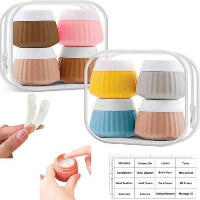 Kit Viagem Frasco Pote Premium Porta Shampoo Creme Silicon 4un 40ml