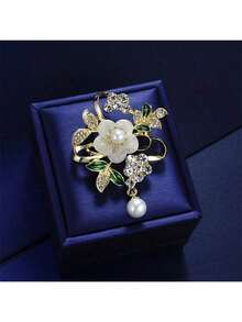 1 件时尚优雅锆石花胸针配饰 - 金色 - 查看 1