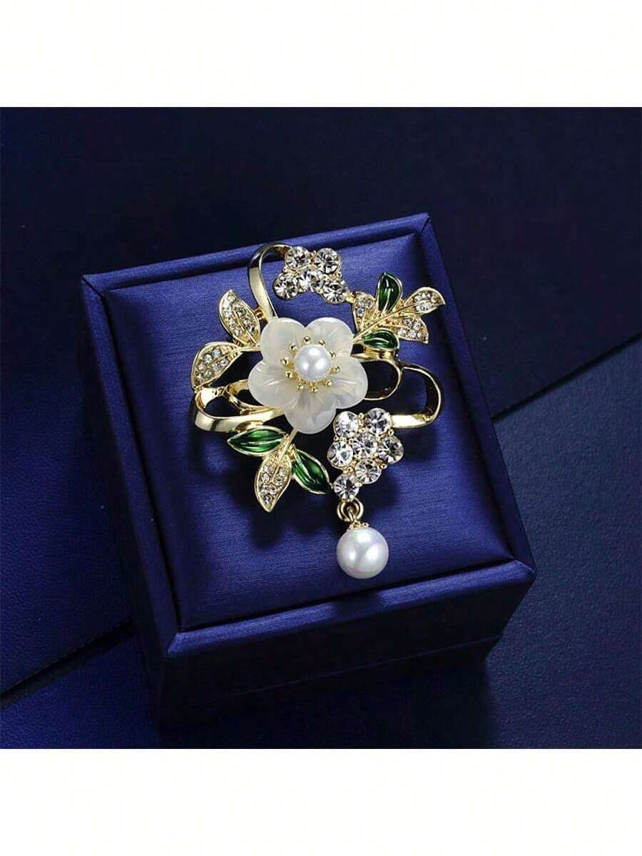 1 件时尚优雅锆石花胸针配饰 - 金色 - 查看 1