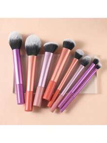 Set de 8 brochas de maquillaje suaves, adecuado para rubor, polvo suelto, sombra de ojos, corrector, contorno, iluminador y herramienta de belleza portátil - Multicolor - Ver 7