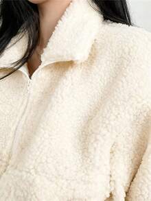 Women Elegant Zip Up Lamb Wool Short Jackets Coats Early Spring Fashion New Solid Chic Teddy Jacket Valentine's Day Outfit Couple Coat Spring To Summer Going Out Tops Gym Wear Casual Loose Fit Long Sleeved Spring Break Outfits Overcoats Female Street Outerwear Party Clothes - Apricot - View 11