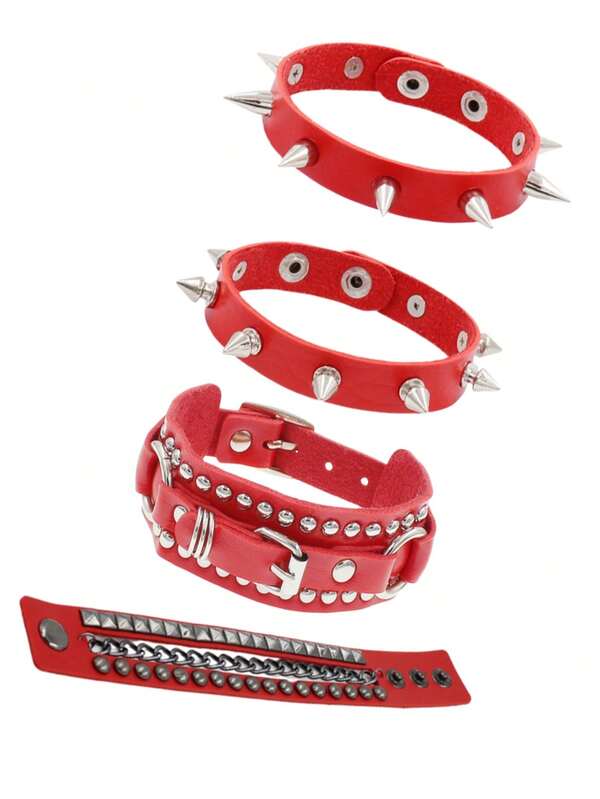 1/4 قطعة أساور مطرزة بالدبابيس والمسامير بطراز بانك من الجلد الاصطناعي للرجال، أساور جلد اصطناعي سوداء متعددة الطبقات مضفرة، أساور بانك جوتيك للرجال والنساء، قد تكون هناك اختلافات طفيفة في اللون، يرجى الرجوع إلى المنتج المستلم الفعلي للدقة