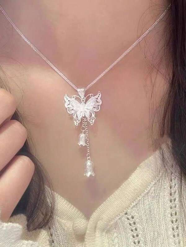 Collar de acero de titanio con estilo chino de lirio del valle, elegante collar gargantilla con flor de lirio, collar gargantilla vintage retro