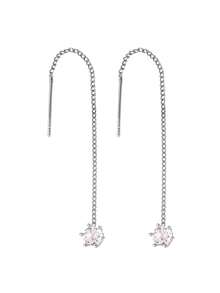 Nooxian 1 Pair Micro-Inlaid Zirconia Pendant Pierced Tassel Earrings - Silver - View 6